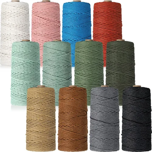 Wesnoy 12 Rollos de Cuerda de Macramé, 3 mm x 1308 Yardas de Cordel de Algodón Natural, Cuerda de Macramé Colorida, Cuerda de Algodón Colorida para