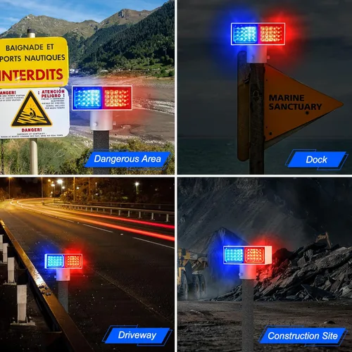 Miniatura 6 de Aolyty Luz estroboscópica solar, luz roja brillante y azul intermitente IP65, luz de advertencia solar impermeable de doble cara, luces