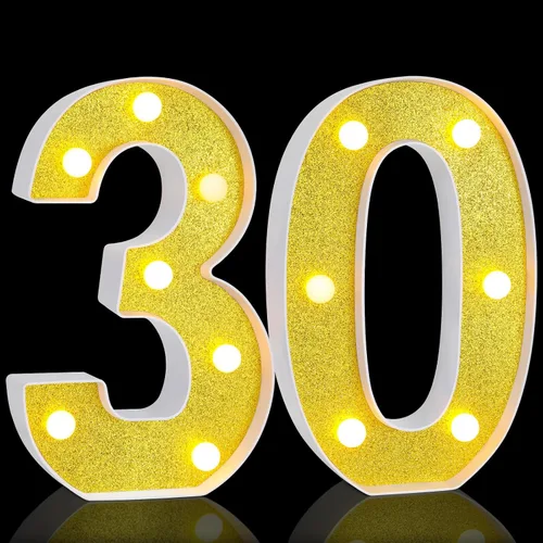 Miniatura 25 de Treela Números decorativos de cumpleaños de 8.7 pulgadas, letrero de número de marquesina con purpurina para decoración de fiesta de cumpleaños, Oro