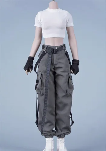 Miniatura 8 de Ropa femenina a escala 1/6, camiseta y pantalones, guante, cinturón, traje de disfraz para soldado de 12 pulgadas, figura de acción