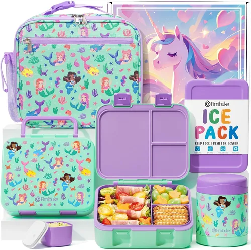 Miniatura 11 de Fimibuke Lonchera Bento de 32 onzas para niños con termo de 12 onzas, bolsa de almuerzo aislada y bolsa de hielo, contenedor de comida de 3