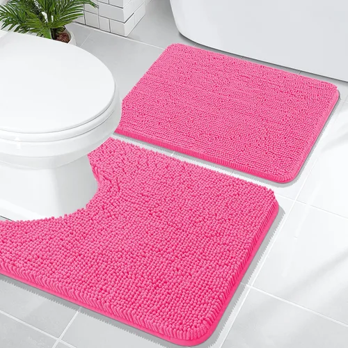 Miniatura 185 de OLANLY Juego de alfombras de baño de 2 piezas, alfombras de baño de chenilla suave y absorbente y alfombra de contorno en forma de U para inodoro
