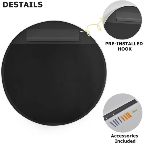 Miniatura 7 de Espejo redondo de baño de 24 pulgadas, espejo circular montado en la pared con marco de metal, espejo moderno adecuado para baño, tocador, entrada