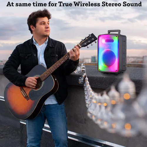 Miniatura 7 de Technical Pro Altavoz Bluetooth bidireccional recargable de 600 vatios de 8 pulgadas con pared LED brillante, radio FM, USB, sonido estéreo TWS
