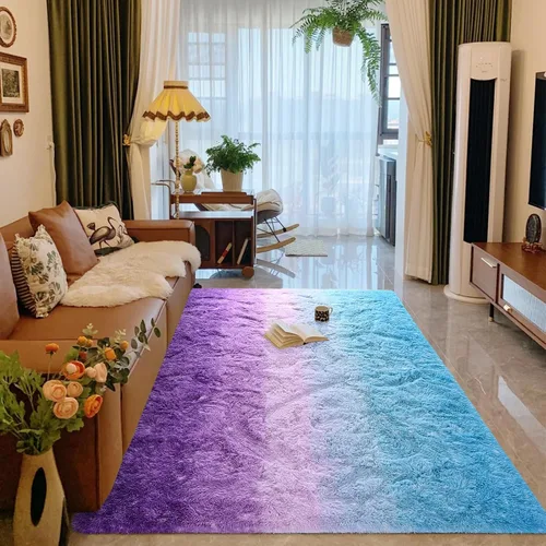 Miniatura 5 de Alfombra de área púrpura y azul de 6x9, alfombras grandes para sala de estar y dormitorio, alfombra mullida y linda, alfombras modernas