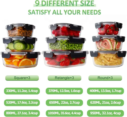 Miniatura 3 de HOMBERKING 18 recipientes de vidrio para almacenamiento de alimentos con tapas, recipientes de vidrio para preparación de comidas, cajas Bento
