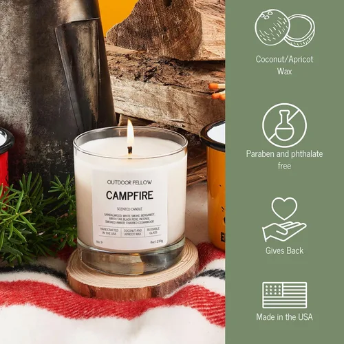 Miniatura 5 de Outdoor Fellow Vela perfumada Campfire – Madera ahumada, ámbar y cedro carbonizado, 8 onzas