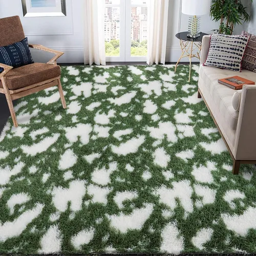 Miniatura 10 de GAOMON Alfombra moderna de pelo largo azul y blanco para niños, de 2 x 6 pies, ultra suave, peluda, para interiores, alfombra de pelo alto