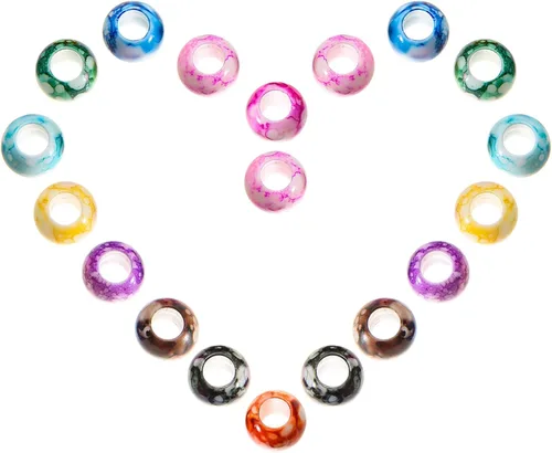 Miniatura 11 de Xeahung 100 cuentas de cristal acrílico, cuentas redondas agrietadas para hacer joyas, pulseras, cuentas espaciadoras de agujeros grandes