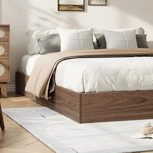 Miniatura 4 de GarveeHome - Marco de cama de plataforma de madera tamaño matrimonial, marco de cama de madera sin cabecero, soporte de listones de madera,