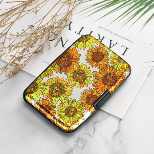 Miniatura 56 de ELFISH Mini cartera de aluminio RFID para tarjetas de crédito, funda de identificación de metal para hombres y mujeres, Happy Flower, Cartera Rfid