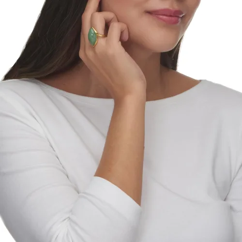 Miniatura 4 de PalmBeach - Anillo de plata de ley chapada en oro amarillo con forma de marquesa de jade verde, tallas 6 a 10