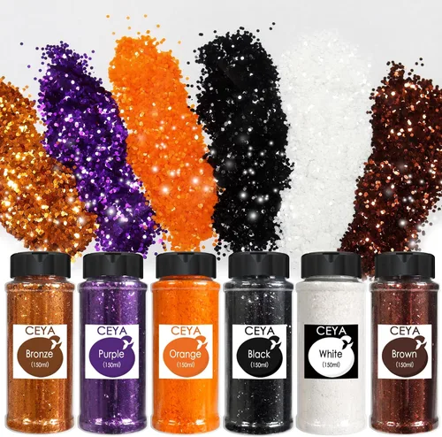 Ceya - Purpurina gruesa a granel en 6 colores, 4.23 oz para manualidades de otoño, Halloween, 1/24" para calabaza, vaso de nieve, uñas, arte para