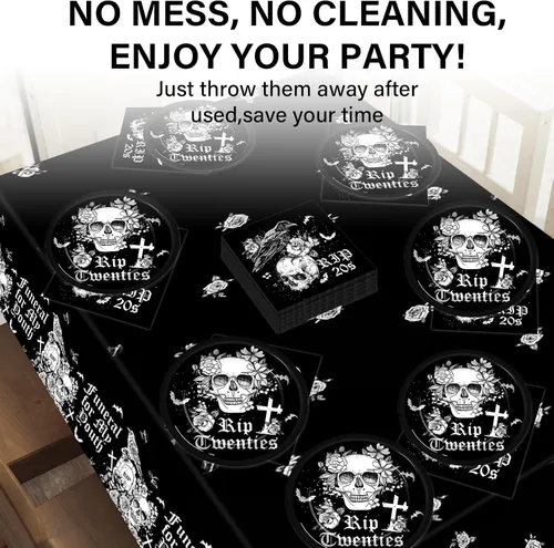 Miniatura 5 de Suministros de fiesta Death to My 20s para 24 personas, decoraciones de cumpleaños RIP to My 20s, platos de papel, servilletas, juego de manteles