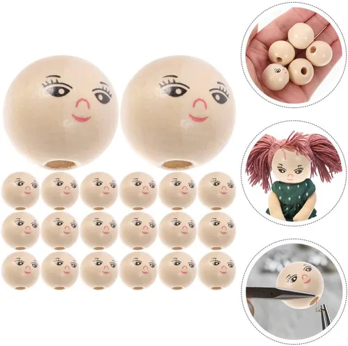 Miniatura 5 de EXCEART 50 cuentas de madera para muñecas, cuentas de arcilla para hacer pulseras, cuentas sueltas de madera con cara sonriente, cuentas de madera