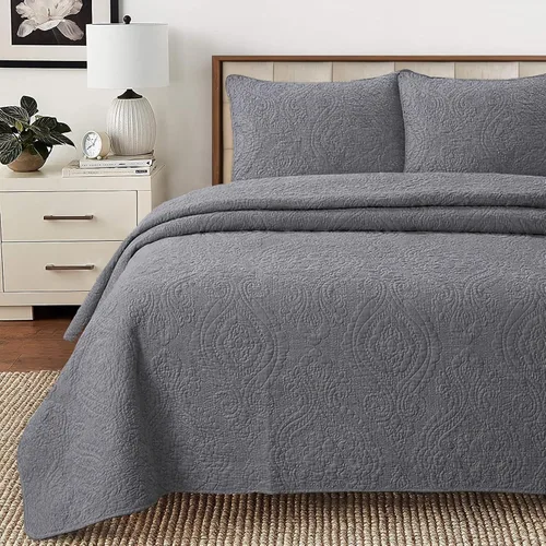 Miniatura 10 de Cozy Line Home Fashions - Juego de edredón de cama de algodón 100% Victoriano con medallón sólido blanco, matelassé, grabado, reversible, ligero