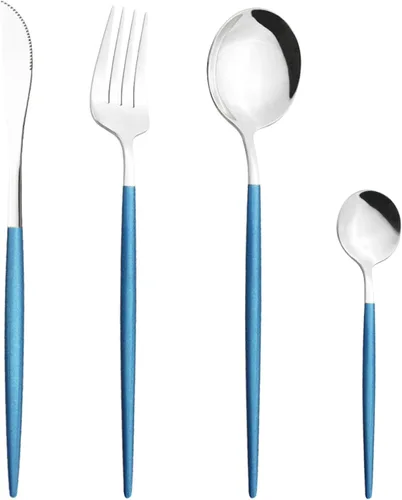 Miniatura 18 de Juego de cubiertos Cuchillo de cena Postre Tenedor Cuchara Juego de vajilla de acero inoxidable Vajilla de cocina 4 piezas Negro
