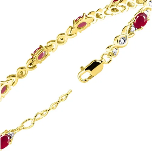 Miniatura 3 de Impresionante juego de pulseras de tenis XOXO de Ruby & Diamond Hugs & Kisses en plata chapada en oro amarillo, ajustable para adaptarse a muñecas