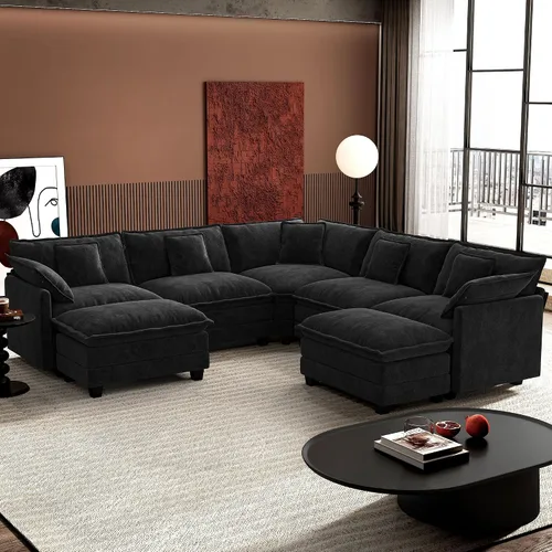 Miniatura 46 de Ihanherry - Sofá de nube de 3 plazas en L, modular, de asiento profundo, para sala de estar, cómodo cojín de asiento tapizado de doble capa, tela