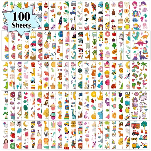 Partywind 100 hojas (1150 estilos), tatuajes temporales para niños, rellenos de bolsas de golosinas, calcomanías de tatuaje falsas para niños y