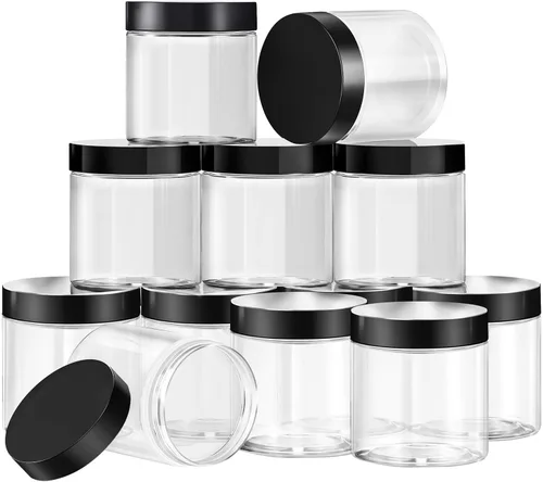 Miniatura 57 de SATINIOR Paquete de 12 frascos de plástico con tapas, frascos redondos para cosméticos de viaje, para artículos de tocador, loción, crema