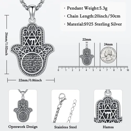 Miniatura 97 de Aniu Joyería de plata de ley 925 Hamsa de Fátima para mujer con circonita cúbica, viene con caja de regalo negra