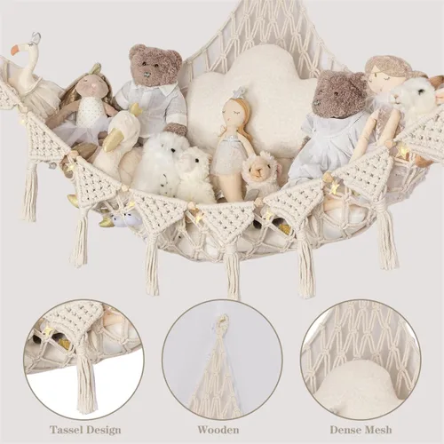 Miniatura 4 de Hamaca de almacenamiento de juguetes de peluche para colgar en la pared, organizador colgante de esquina para dormitorio, soporte de juguetes