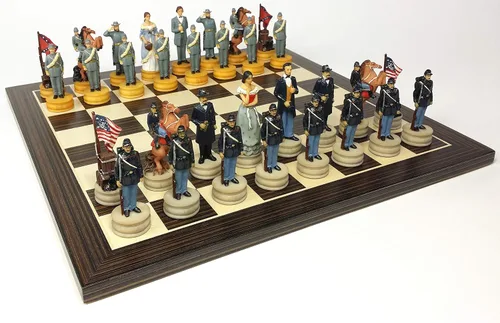 Miniatura 2 de US American Civil WAR Queens Chess Set with 14" Ebony and Maple Veneer Board
