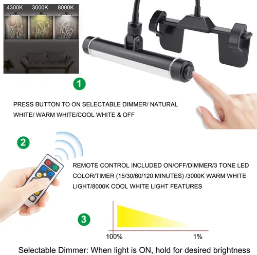 Miniatura 2 de LUXSWAY - Iluminación LED inalámbrica para marcos de fotos, iluminación recargable para exhibición de arte, clip para cuadros, luces para sobre