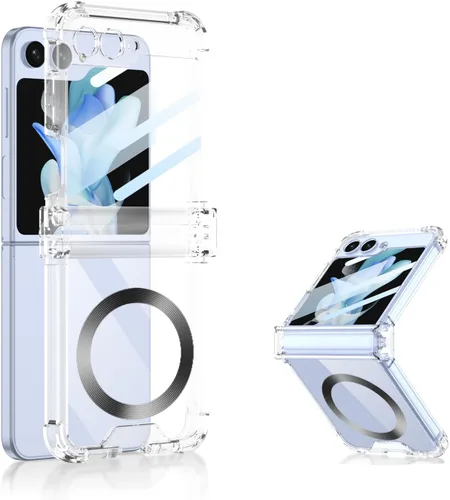 Miniatura 10 de Funda magnética integrada con protector de pantalla para Samsung Galaxy Z Flip 5 4, compatible con MagSafe, protección de bisagra completa, funda