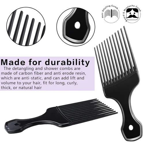 Miniatura 3 de Patelai Peine afro de dientes anchos para hombres, juego de peinado desenredante de 3 piezas, herramienta de cepillo de barbero de fibra de carbono