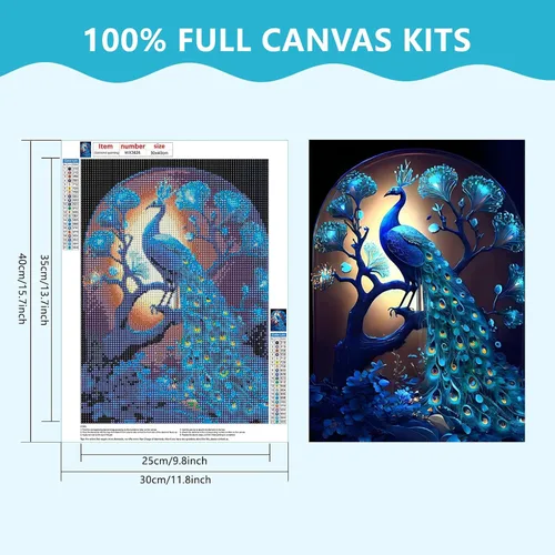 Miniatura 2 de SENQAO Kits de pintura de diamantes de pavo real para adultos, kit de arte de diamantes 5D para adultos principiantes, pintura de puntos de diamante