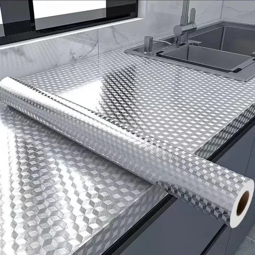 Miniatura 5 de Papel tapiz de aluminio impermeable y resistente al aceite para despegar y pegar, protector contra salpicaduras autoadhesivo dorado para encimeras