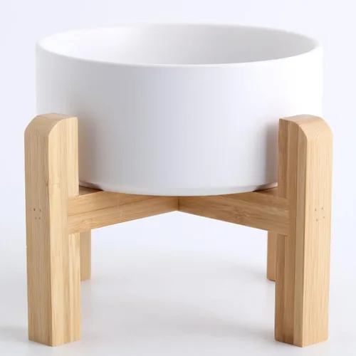 Petygooing Cuenco de cerámica blanco elevado/alzado para perros de razas pequeñas, plato de comida y agua para perros con soporte, cuenco de