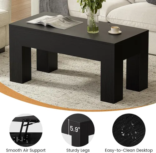 Miniatura 7 de FABATO Mesa auxiliar elevable de 41.7 pulgadas, mesa auxiliar rectangular de madera con almacenamiento oculto, mesa central grande de altura