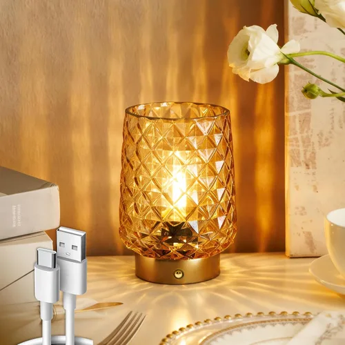 Miniatura 11 de MJ PREMIER Lámparas Inalámbricas Recargables de Vidrio, Lámpara de Mesa Portátil con Brillo Regulable, Táctil, Funciona con Batería, Lámpara Táctil