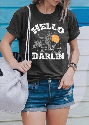 Miniatura 2 de Hello Darlin - Camiseta bonita para mujer diseño de cactus con estampado de amanecer senderismo escalada de montaña divertida camiseta de manga corta