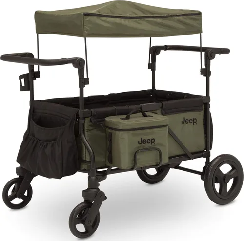 Jeep Deluxe Wrangler Cochecito Wagon con bolsa enfriadora y organizador para padres por Delta Children, negro/verde