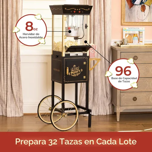 Miniatura 2 de Nostalgia Máquina para hacer palomitas de maíz - Carrito profesional con caldera de 8 onzas que hace hasta 32 tazas - Máquina de palomitas vintage