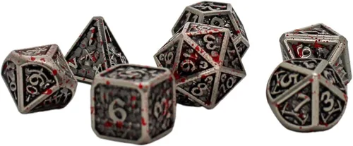 Miniatura 8 de Juego de dados de metal con escamas de dragón en color negro con caja de exhibición, perfecto para juegos, equilibrio adecuado y distribución