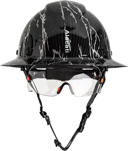 Miniatura 9 de Casco rígido de fibra de carbono de ala completa con gafas - Casco de seguridad con suspensión de trinquete ajustable de 6 puntos - Cumple con ANSI