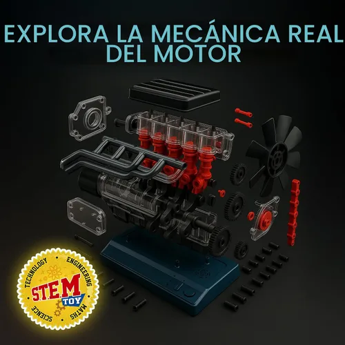 Miniatura 6 de Playz Kit de modelo de motor en línea 6: construye tu propio motor STEM en línea 6 pequeño que funciona para adultos y niños de 10 a 12 años, kit
