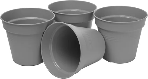 Miniatura 2 de Mintra Home - Paquete de 4 macetas de jardín (color gris, 13 cm/5 pulgadas de diámetro) para flores, hierbas, plantas, interior, exterior
