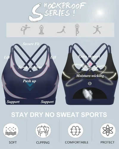 Miniatura 89 de Brasieres deportivos para mujer, con relleno, tipo camiseta sin mangas, sexis, con espalda cruzada, de alto impacto, largos, ideales para practicar