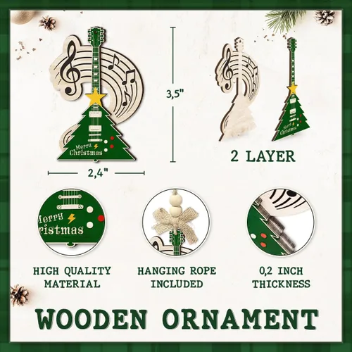 Miniatura 2 de Adorno navideño de guitarra eléctrica para árbol, adorno musical de madera de 2 capas con notas y clave de agudos, regalo único para músico