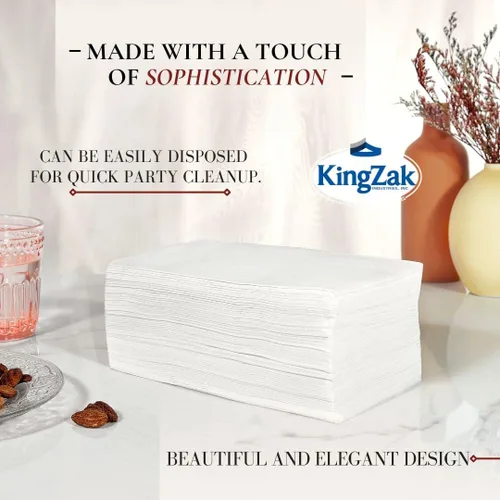 Miniatura 2 de Kingzak White Dinner 16.5 x 15 pulgadas, ocho pliegues, 2 capas, paquete de 200 servilletas, 200 unidades (39010)