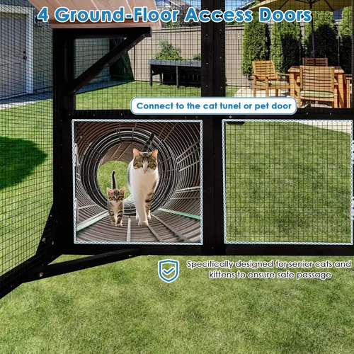 Miniatura 3 de FunXplore 180,6 cm de largo Catio para gatos al aire libre para gatos grandes con acceso a ventanas, jaula para gatos de entrada para múltiples
