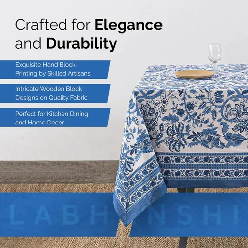 Miniatura 5 de Labhanshi Indian Hand Block Print Round 72 Inch 6-Seater and Rectangle 72x108 Inches 8 Seater Table Cloth for Kitchen Dining Table Cotton Floral