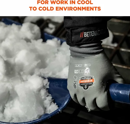 Miniatura 2 de Ergodyne ProFlex 7501 Guantes de Trabajo de Invierno Impermeables con Revestimiento, Palmas Recubiertas de Nitrilo Arenoso, Forro Polar Térmico