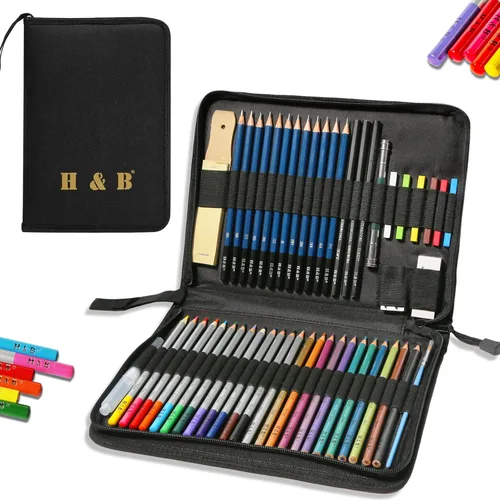 Miniatura 10 de H & B H & B145 PCS Kit de dibujo y arte para niños y adultos, caja de regalo de boceto, colores de sombreado y tintado, incluye lápices de grafito